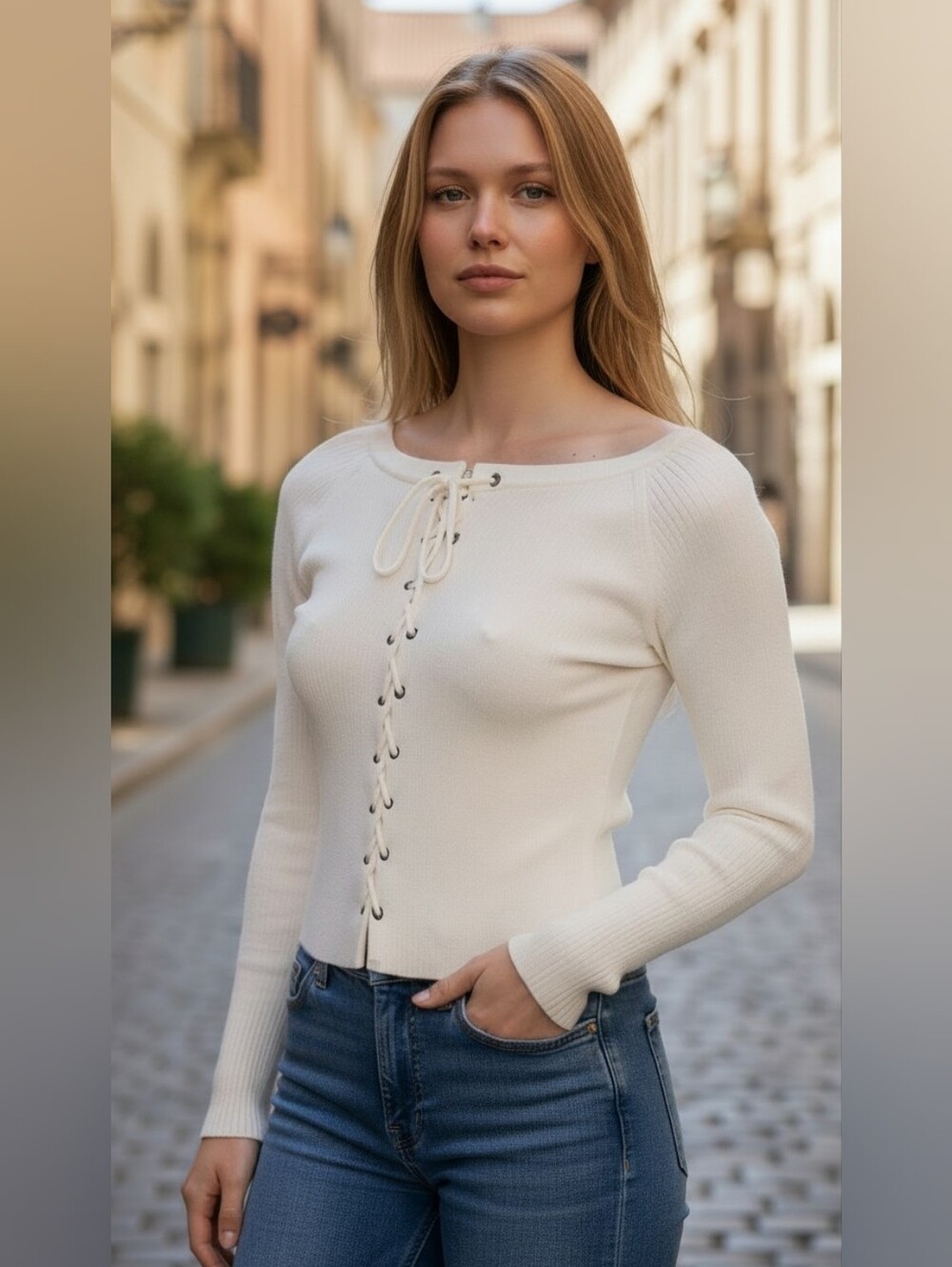 Honey Punch off-the-shoulder cropped top - L